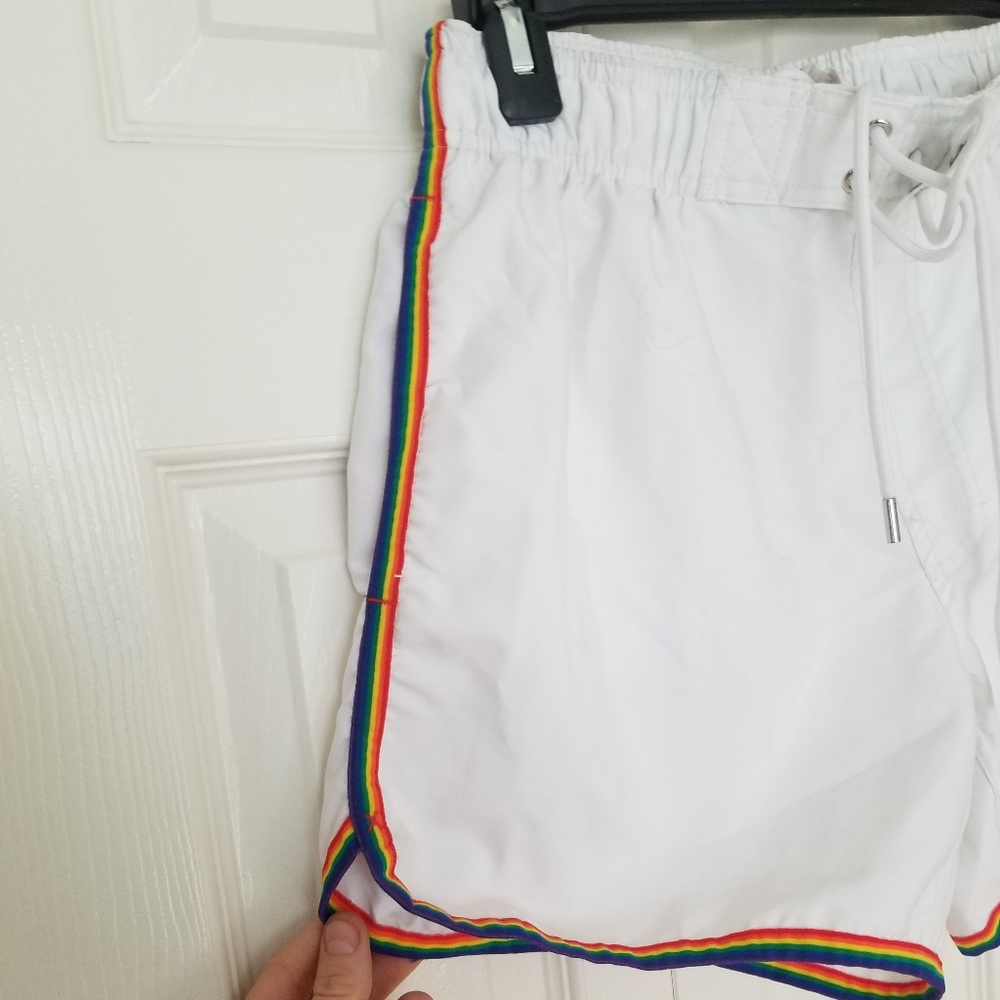 70's style rainbow white joggers